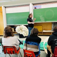 students learning Indigenous math used to create a drum